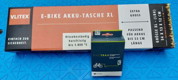 E-Bike Sicherheitspaket BROSE 2-teilig  Vlitex Brandschutztasche Gr. XL + GPS TRACKER Biketrax für BROSE Motoren (SPECIALIZED E-BIKES)